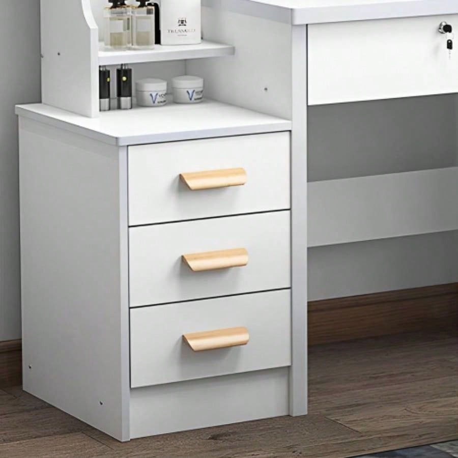 Fashion Vanity Desk with Mirror and Lights Makeup and Chair, Vanity Mirror with Lights and Table Set with 3 Color Lighting Brightness Adjustable, 4 Drawers, White Color