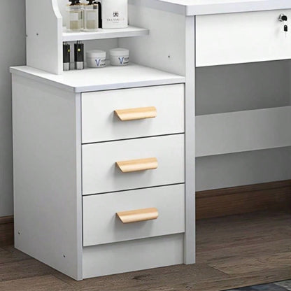 Fashion Vanity Desk with Mirror and Lights Makeup and Chair, Vanity Mirror with Lights and Table Set with 3 Color Lighting Brightness Adjustable, 4 Drawers, White Color