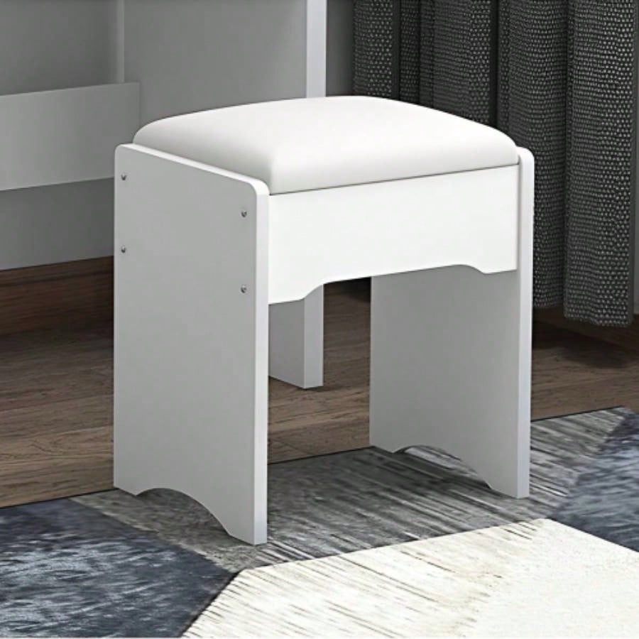 Fashion Vanity Desk with Mirror and Lights Makeup and Chair, Vanity Mirror with Lights and Table Set with 3 Color Lighting Brightness Adjustable, 4 Drawers, White Color