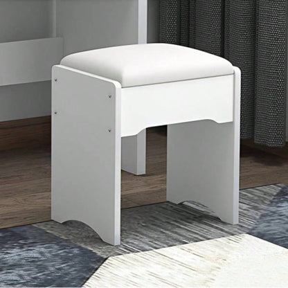 Fashion Vanity Desk with Mirror and Lights Makeup and Chair, Vanity Mirror with Lights and Table Set with 3 Color Lighting Brightness Adjustable, 4 Drawers, White Color