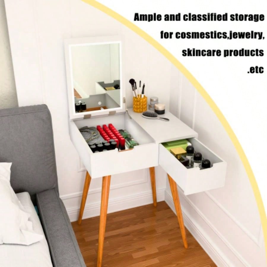 Small Makeup Vanity Table, Dresser Desk with 2 Drawers, Flip Top Mirror Organizer, Makeup Dressing Table Bedroom, Dressing Room