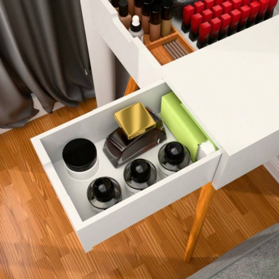 Small Makeup Vanity Table, Dresser Desk with 2 Drawers, Flip Top Mirror Organizer, Makeup Dressing Table Bedroom, Dressing Room