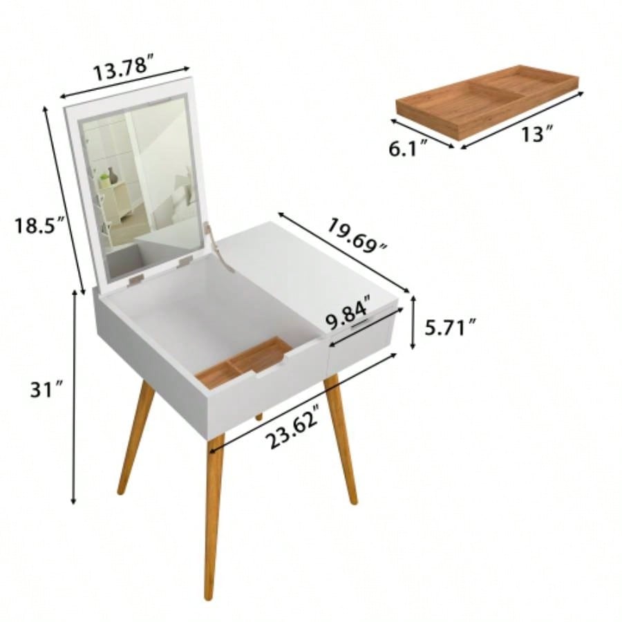 Small Makeup Vanity Table, Dresser Desk with 2 Drawers, Flip Top Mirror Organizer, Makeup Dressing Table Bedroom, Dressing Room