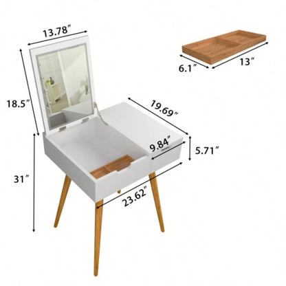 Small Makeup Vanity Table, Dresser Desk with 2 Drawers, Flip Top Mirror Organizer, Makeup Dressing Table Bedroom, Dressing Room