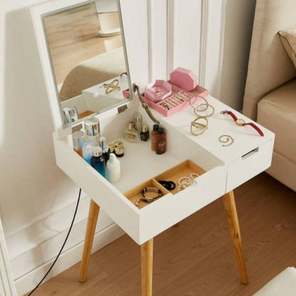 Small Makeup Vanity Table, Dresser Desk with 2 Drawers, Flip Top Mirror Organizer, Makeup Dressing Table Bedroom, Dressing Room