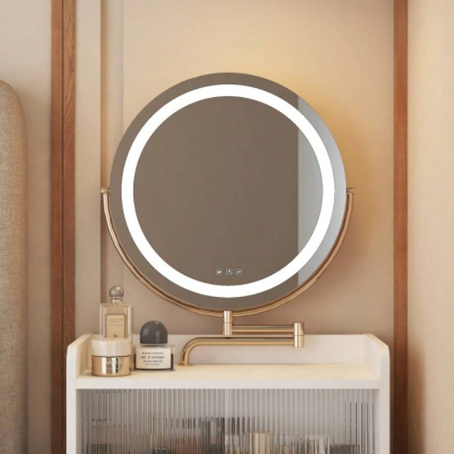 3 in 1 Vanity Desk With mirror and light, Small makeup vanity set with charging station, With 2 drawers and open storage space, with upholstered stool, Compact Dressing Table Writing Desk Small Sp