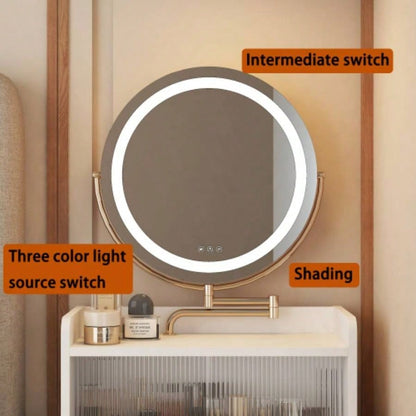 3 in 1 Vanity Desk With mirror and light, Small makeup vanity set with charging station, With 2 drawers and open storage space, with upholstered stool, Compact Dressing Table Writing Desk Small Sp
