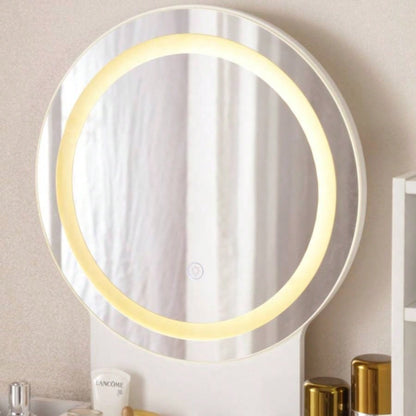 Vanity Desk with Lighted Mirror Power Outlet, Makeup Vanity Desk with Drawers and Cabinet, Sturdy Iron Bracket, Make up Vanity Table Bedroom, White