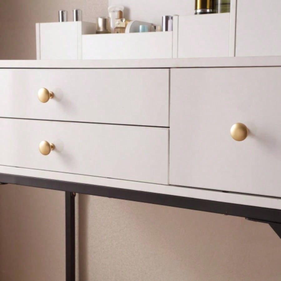 Vanity Desk with Lighted Mirror Power Outlet, Makeup Vanity Desk with Drawers and Cabinet, Sturdy Iron Bracket, Make up Vanity Table Bedroom, White