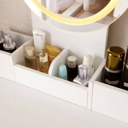 Vanity Desk with Lighted Mirror Power Outlet, Makeup Vanity Desk with Drawers and Cabinet, Sturdy Iron Bracket, Make up Vanity Table Bedroom, White