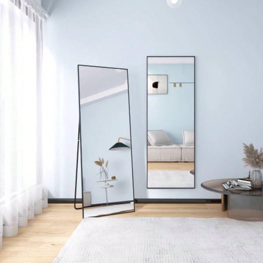Tempered mirror 64x 24 Tall Full Length Mirror with Stand, Black Wall Mounting Full Body Mirror, Metal Frame Full - Length Mirror Living Room, Bedroom