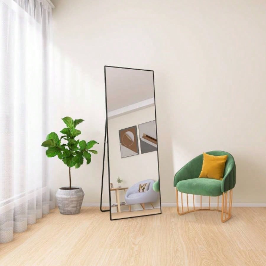Tempered mirror 64x 24 Tall Full Length Mirror with Stand, Black Wall Mounting Full Body Mirror, Metal Frame Full - Length Mirror Living Room, Bedroom