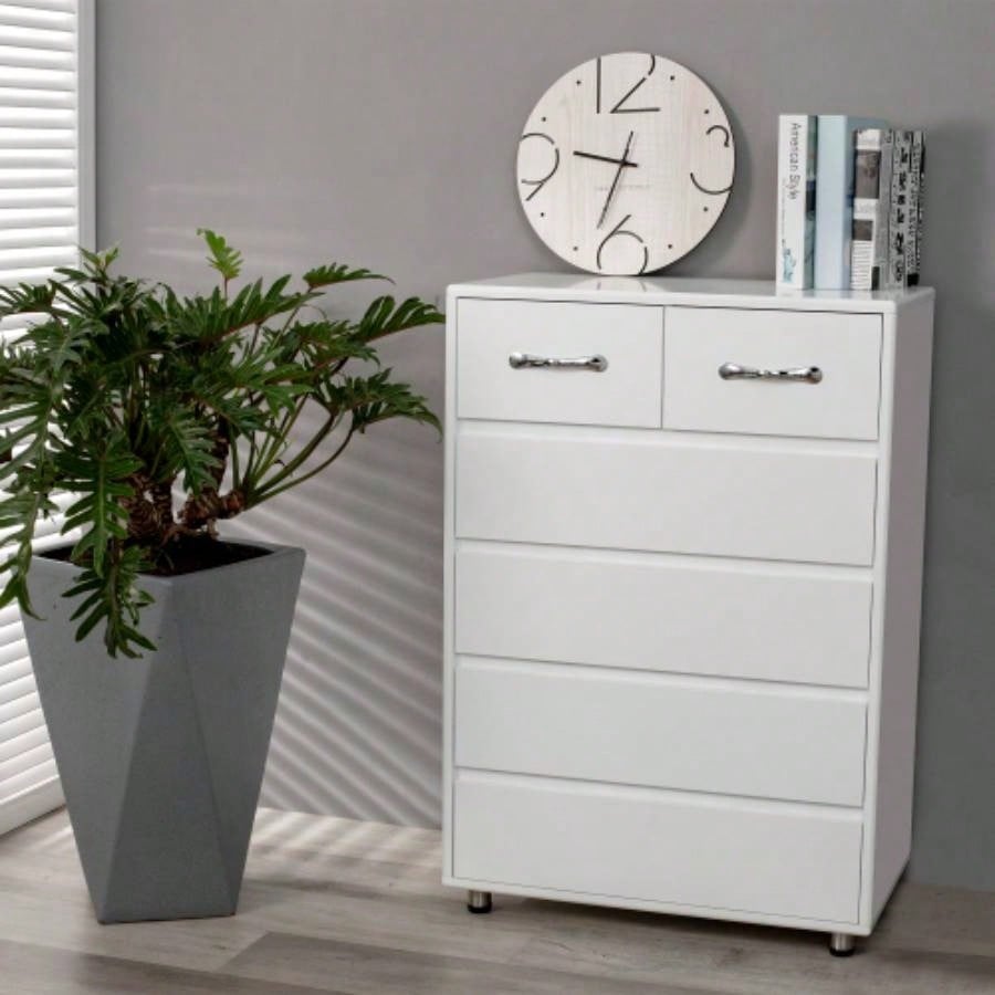 Six drawer side table - white
