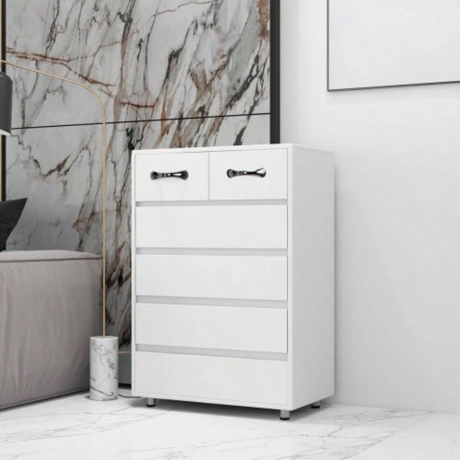 Six drawer side table - white