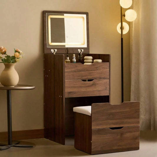 3 in 1 Vanity Desk with Flip Top Mirror, Small Make Up Vanity Set with Visible Glass Desktop, Compact Makeup Vanity with 3 Drawers, Cushioned, Dressing Table Bedroom
