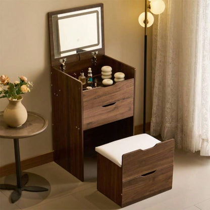 3 in 1 Vanity Desk with Flip Top Mirror, Small Make Up Vanity Set with Visible Glass Desktop, Compact Makeup Vanity with 3 Drawers, Cushioned, Dressing Table Bedroom