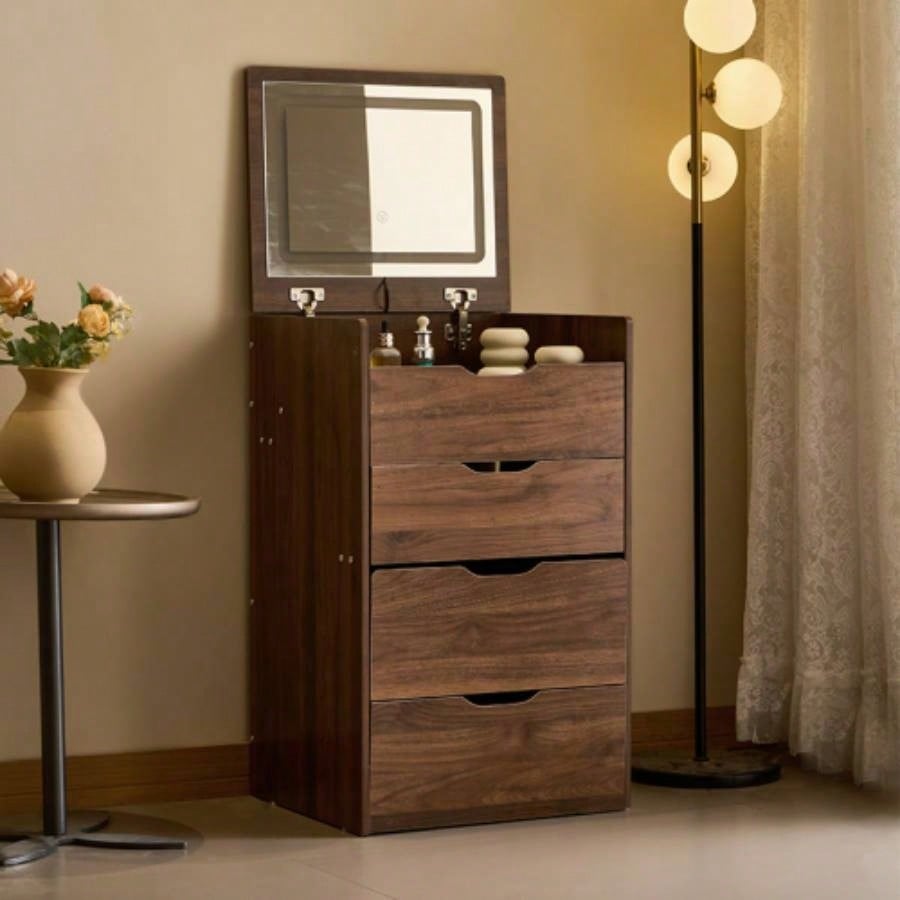 3 in 1 Vanity Desk with Flip Top Mirror, Small Make Up Vanity Set with Visible Glass Desktop, Compact Makeup Vanity with 3 Drawers, Cushioned, Dressing Table Bedroom