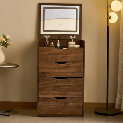 3 in 1 Vanity Desk with Flip Top Mirror, Small Make Up Vanity Set with Visible Glass Desktop, Compact Makeup Vanity with 3 Drawers, Cushioned, Dressing Table Bedroom