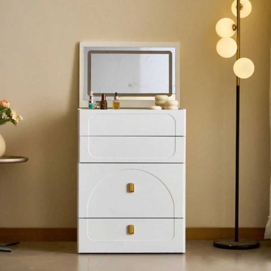 3 in 1 Vanity Desk, Flip Top Vanity Set with Mirror and 3 Drawer, Small Makeup Vanity Table with Cushioned Stool, Compact Dressing Table Bedroom, White