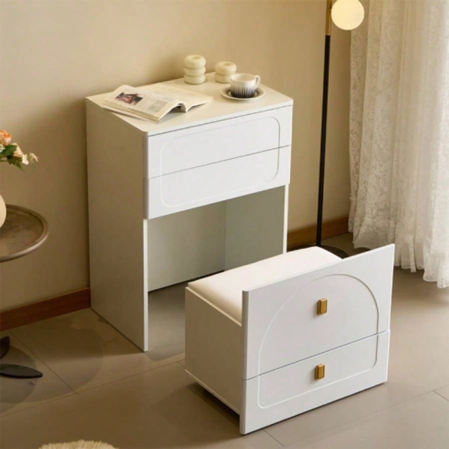 3 in 1 Vanity Desk, Flip Top Vanity Set with Mirror and 3 Drawer, Small Makeup Vanity Table with Cushioned Stool, Compact Dressing Table Bedroom, White