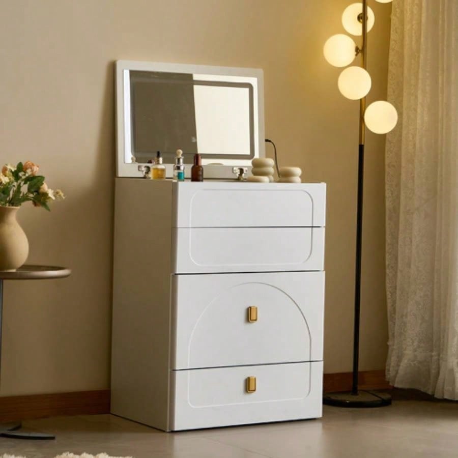3 in 1 Vanity Desk, Flip Top Vanity Set with Mirror and 3 Drawer, Small Makeup Vanity Table with Cushioned Stool, Compact Dressing Table Bedroom, White