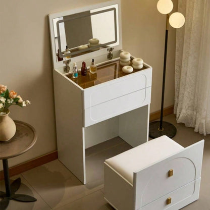 3 in 1 Vanity Desk, Flip Top Vanity Set with Mirror and 3 Drawer, Small Makeup Vanity Table with Cushioned Stool, Compact Dressing Table Bedroom, White