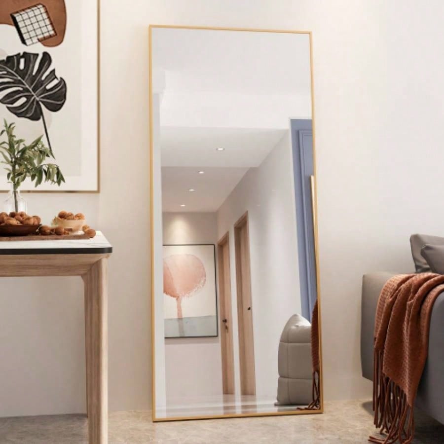 Tempered mirror 71x 32 Tall Full Length Mirror with Stand, Gold Wall Mounting Full Body Mirror, Metal Frame Full - Length Mirror Living Room, Bedroom