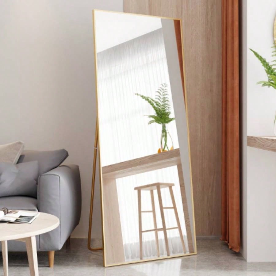 Tempered mirror 71x 32 Tall Full Length Mirror with Stand, Gold Wall Mounting Full Body Mirror, Metal Frame Full - Length Mirror Living Room, Bedroom