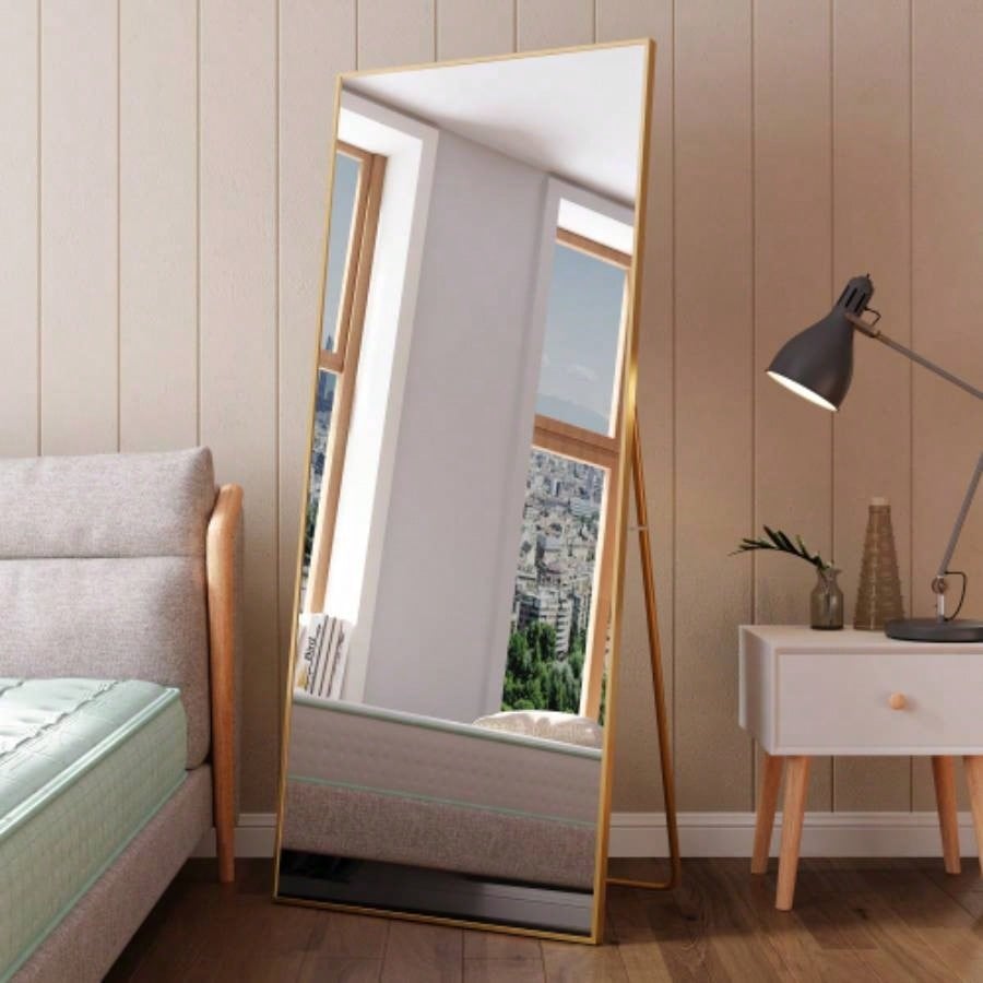 Tempered mirror 71x 32 Tall Full Length Mirror with Stand, Gold Wall Mounting Full Body Mirror, Metal Frame Full - Length Mirror Living Room, Bedroom