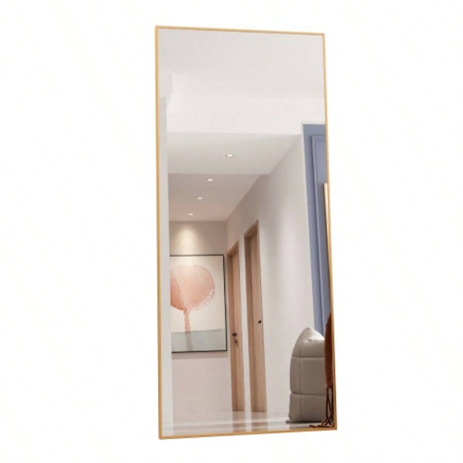 Tempered mirror 71x 32 Tall Full Length Mirror with Stand, Gold Wall Mounting Full Body Mirror, Metal Frame Full - Length Mirror Living Room, Bedroom