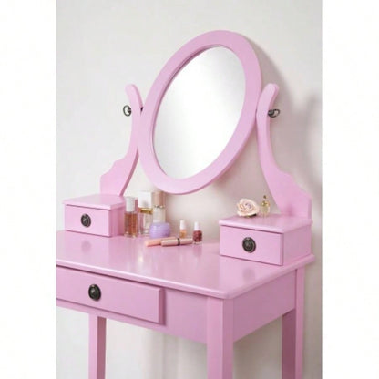 Moniys Wood Moniya Makeup Vanity Table and Stool Set, Pink