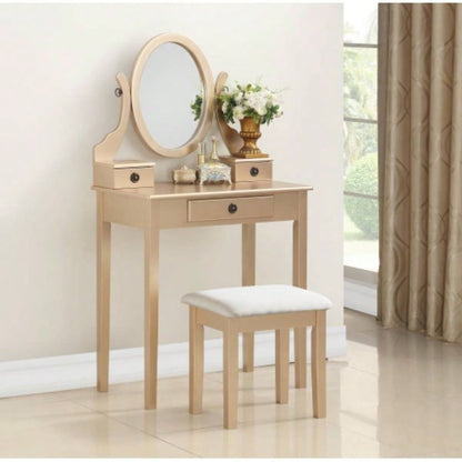 Moniys Wood Moniya Makeup Vanity Table and Stool Set, Pink