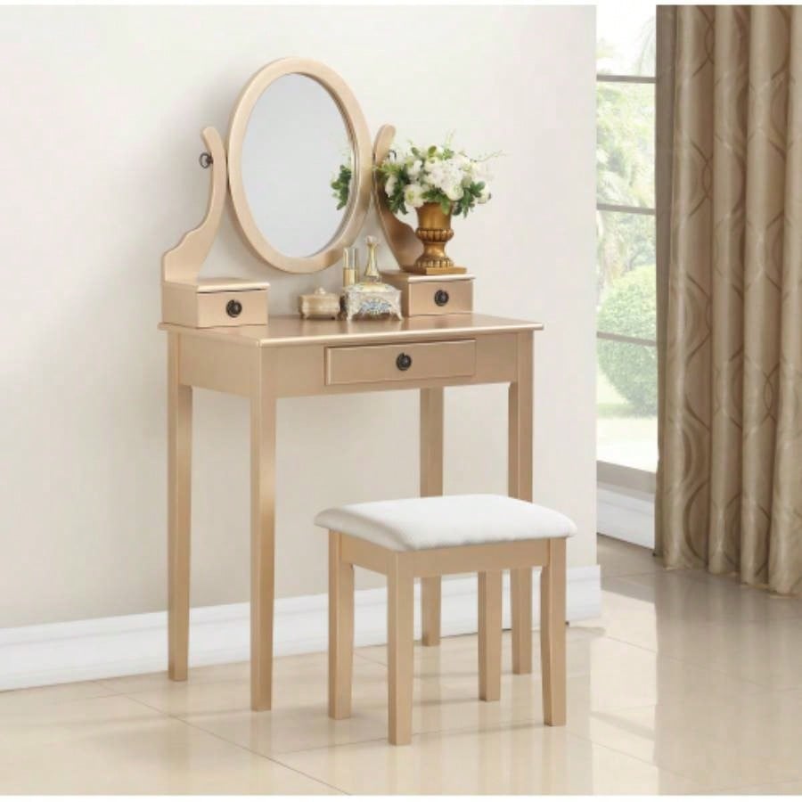 Moniys Wood Moniya Makeup Vanity Table and Stool Set, Purple
