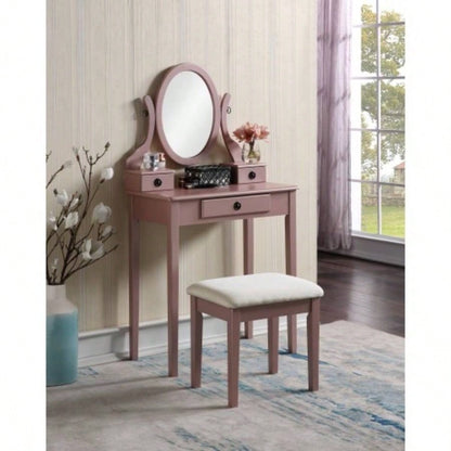Moniys Wood Moniya Makeup Vanity Table and Stool Set, Purple