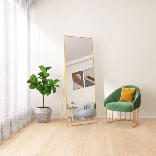 Tempered mirror 64x 24 Tall Full Length Mirror with Stand, Gold Wall Mounting Full Body Mirror, Metal Frame Full - Length Mirror Living Room, Bedroom