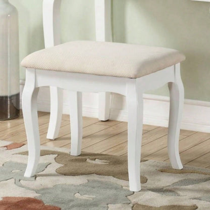 Wood Make - Up Vanity Table and Stool Set, White