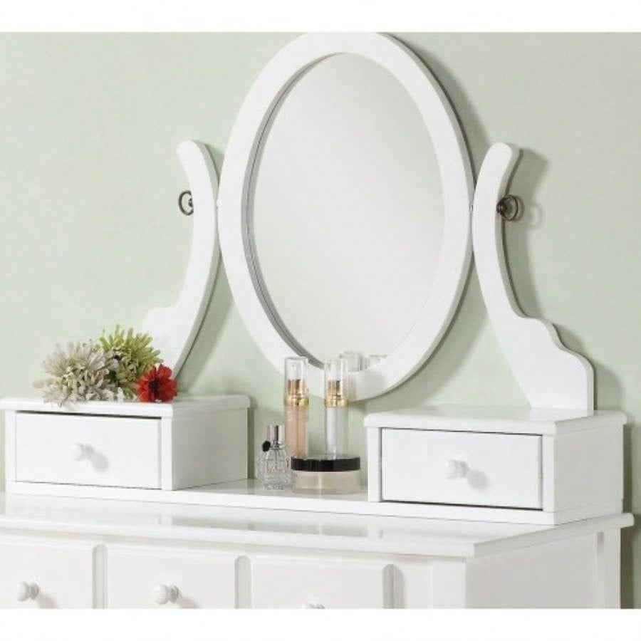 Wood Make - Up Vanity Table and Stool Set, White