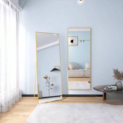 Tempered mirror 64x 24 Tall Full Length Mirror with Stand, Gold Wall Mounting Full Body Mirror, Metal Frame Full - Length Mirror Living Room, Bedroom