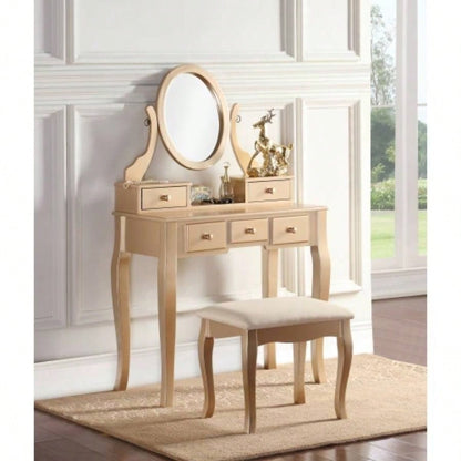 Wood Make - Up Vanity Table and Stool Set, White
