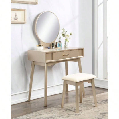 Maly Contemporary Wood Vanity and Stool Set, White