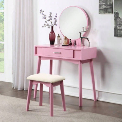 Maly Contemporary Wood Vanity and Stool Set, White
