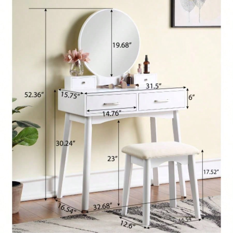 Liannon Contemporary Wood Vanity and Stool Set, Pink