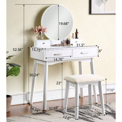 Liannon Contemporary Wood Vanity and Stool Set, Pink