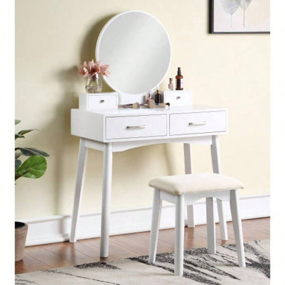 Liannon Contemporary Wood Vanity and Stool Set, Pink