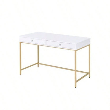 Ottey White High Gloss Gold Vanity Desk