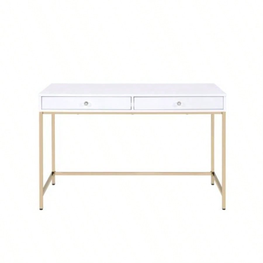 Ottey White High Gloss Gold Vanity Desk