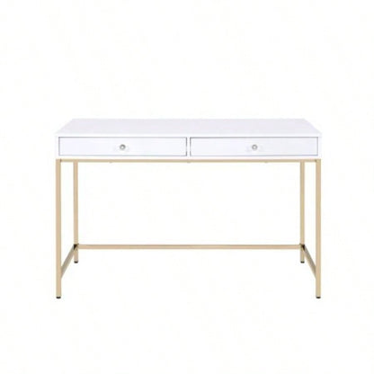 Ottey White High Gloss Gold Vanity Desk