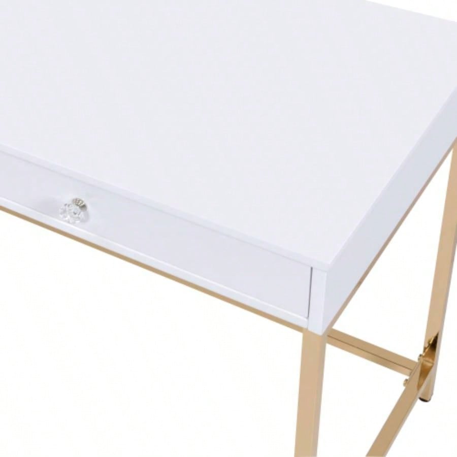 Ottey White High Gloss Gold Vanity Desk