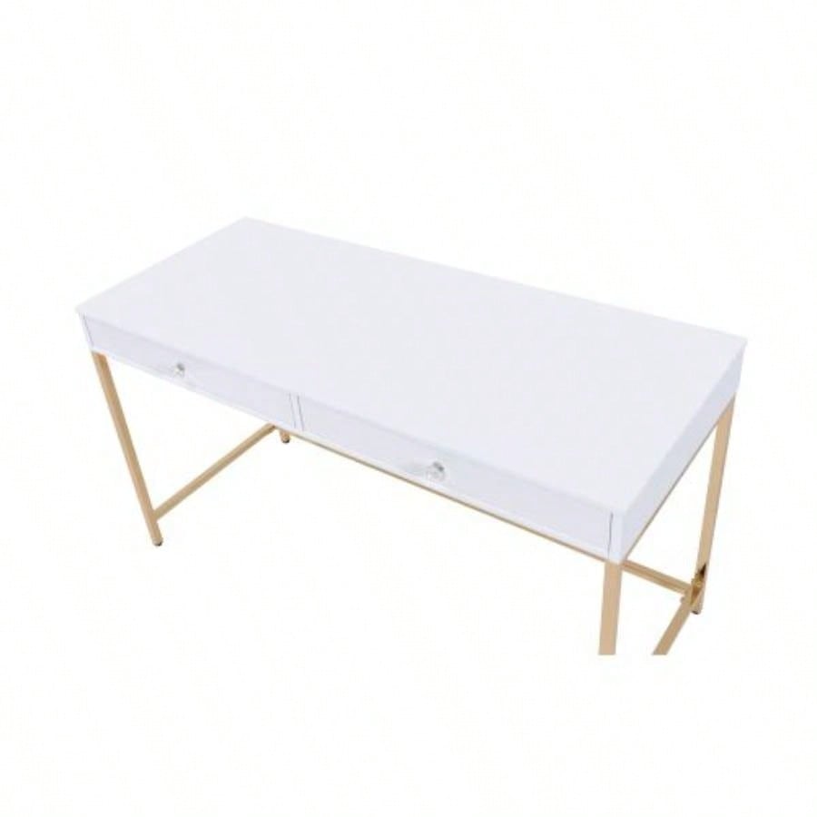 Ottey White High Gloss Gold Vanity Desk