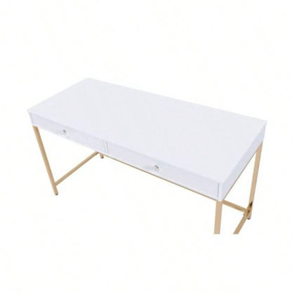Ottey White High Gloss Gold Vanity Desk